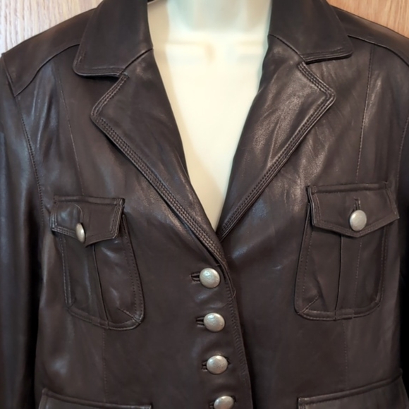Nine West Dark Brown Leather Jacket size Large - Picture 6 of 9